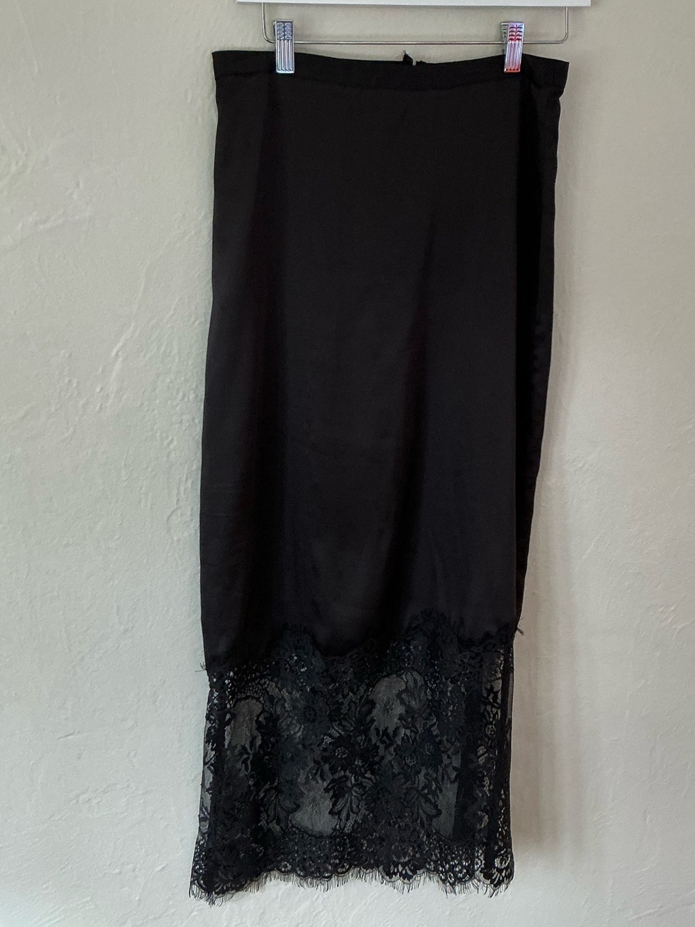 AllSaints Black Midi Skirt with Lace Hem Panel
